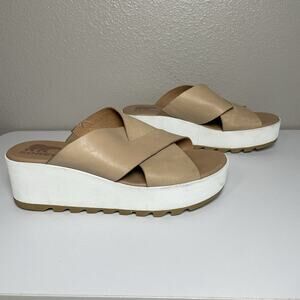 Sorel Cameron Women's Flatform Slide Sandals Beige Sea Salt 9 Casual Shoes